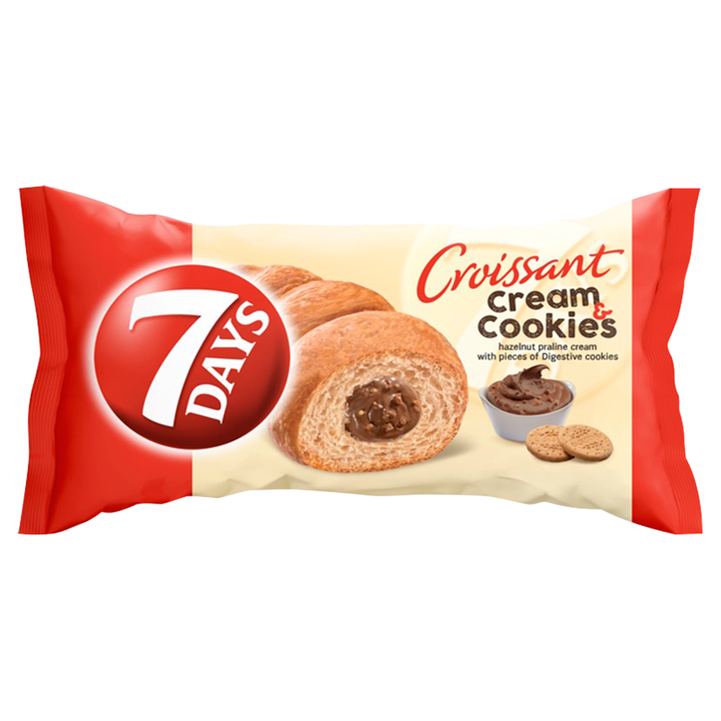 7DAYS Cream & Cookies croissant mogyorós töltelékkel és kekszdarabokkal 60 g