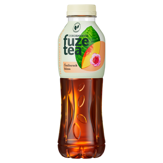 fuzetea energiamentes, szénsavmentes őszibarack- és rózsaízű üdítőital fekete tea kivonattal 500 ml