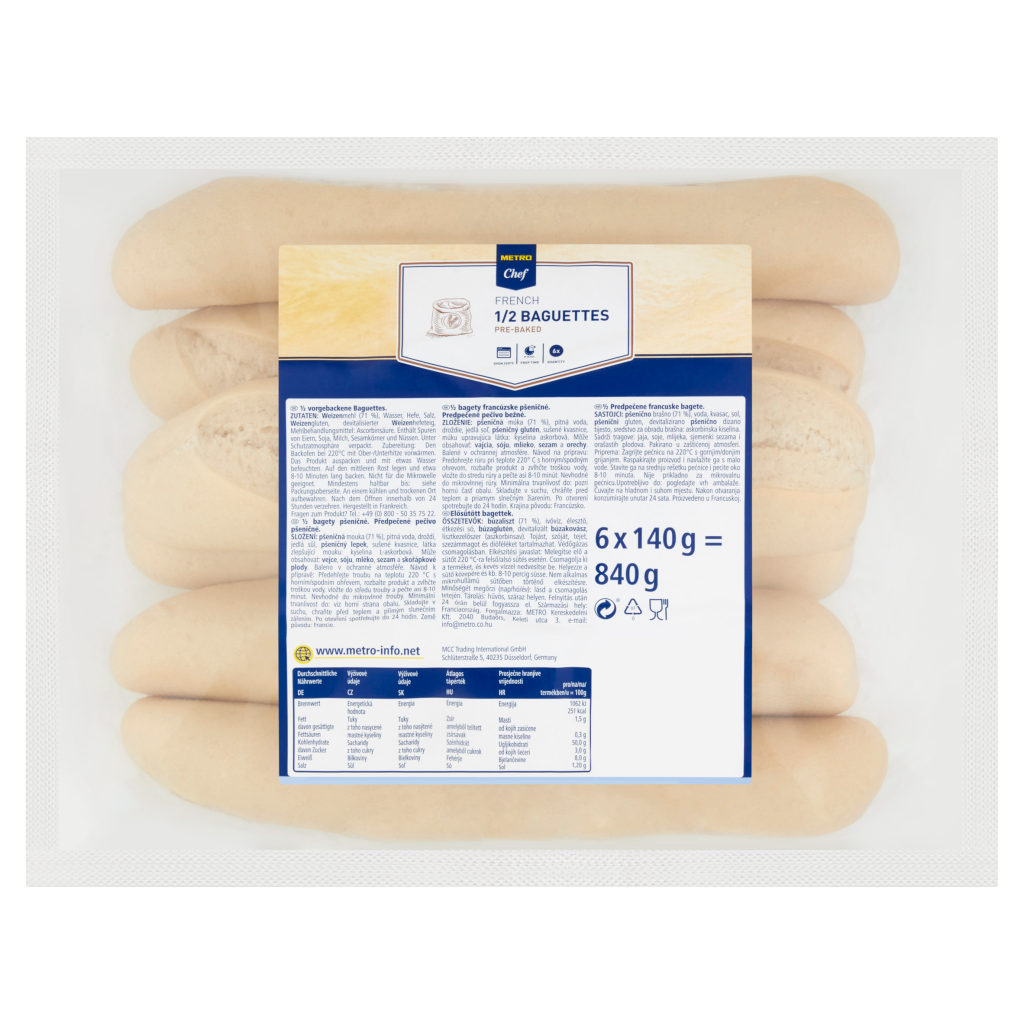 METRO Chef Elősütött French 1/2 Baguette 6 x 140 g