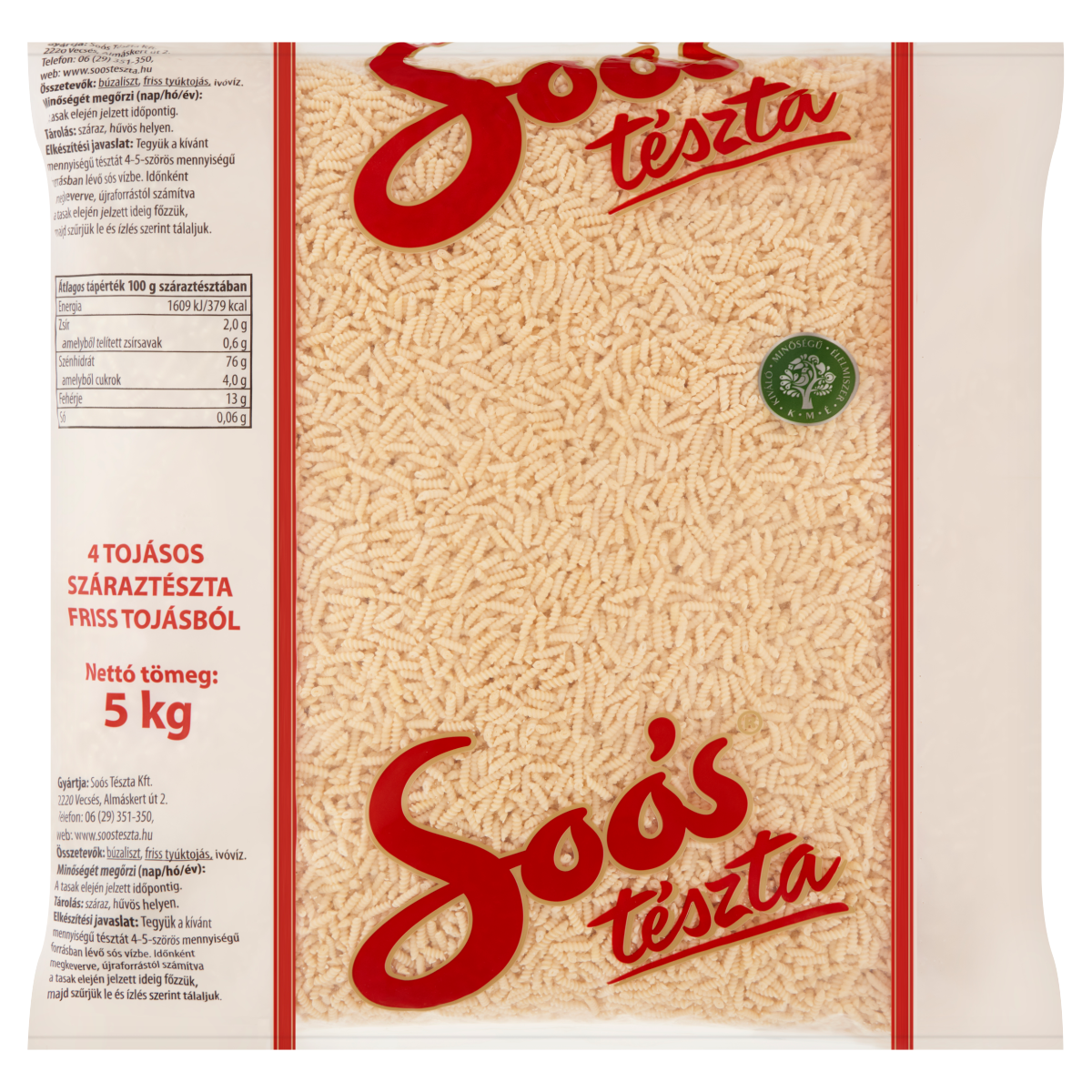 Soós csiga 4 tojásos száraztészta 5 kg