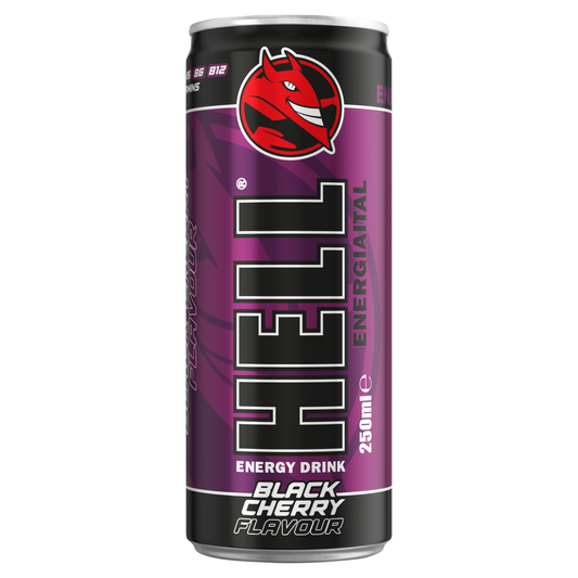 HELL Black Cherry fekete cseresznye- és tuttifruttiízű, koffeintartalmú szénsavas ital 250 ml