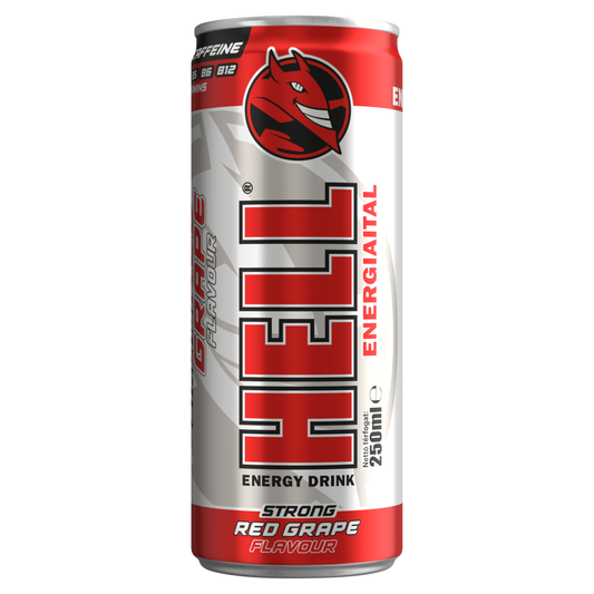 HELL Strong Piros Szőlő- és Tuttifrutti Ízű Koffeintartalmú, Szénsavas Ital 250 ml