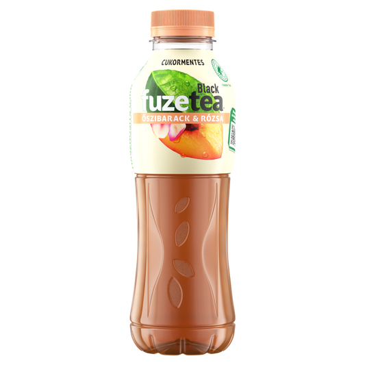 fuzetea energiamentes, szénsavmentes őszibarack- és rózsaízű üdítőital fekete tea kivonattal 500 ml