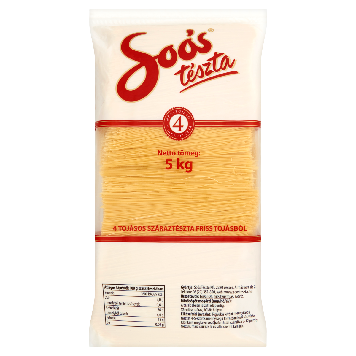 Soós 4 Tojásos Cérnametélt Száraztészta 5 kg