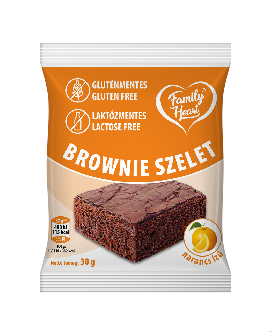 Family Heart narancs ízű brownie szelet 30 g