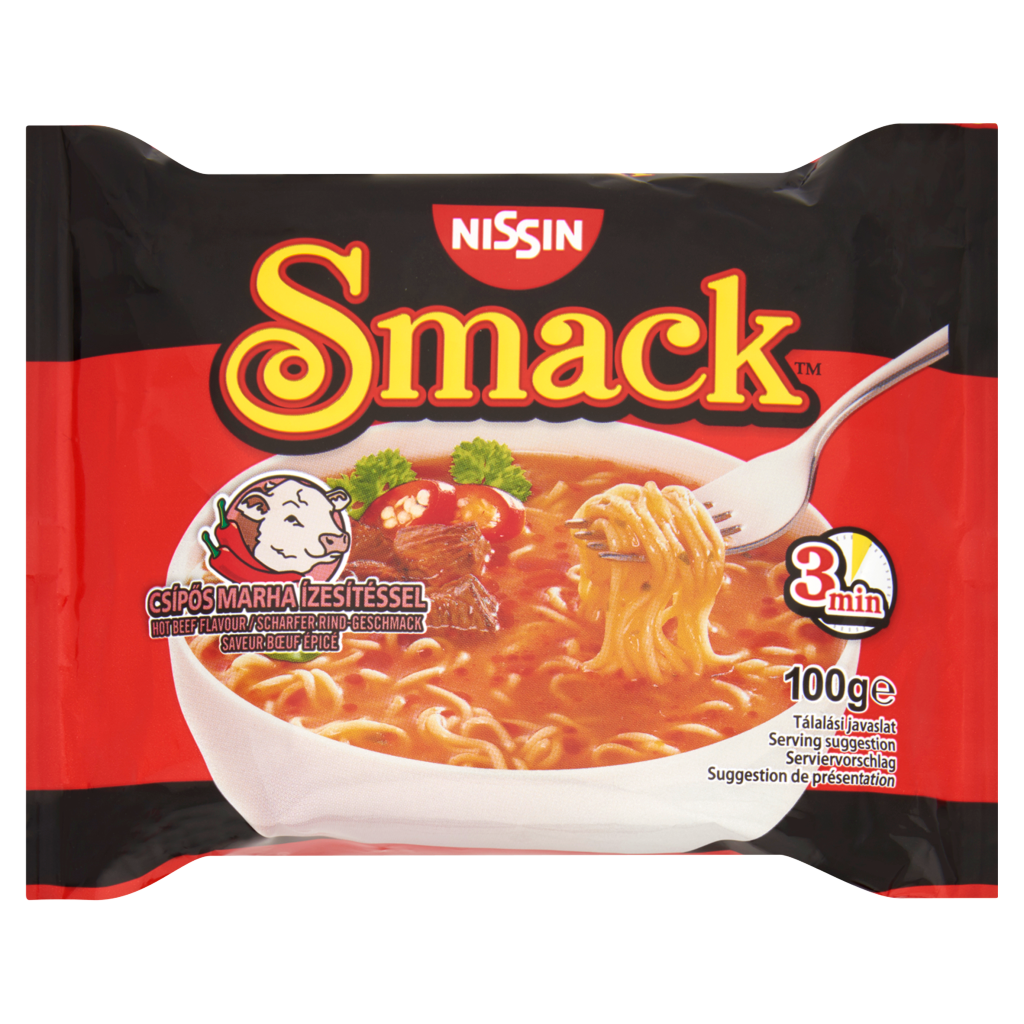 Smack Nissin Smack csípős marha ízű instant tésztaleves 100 g