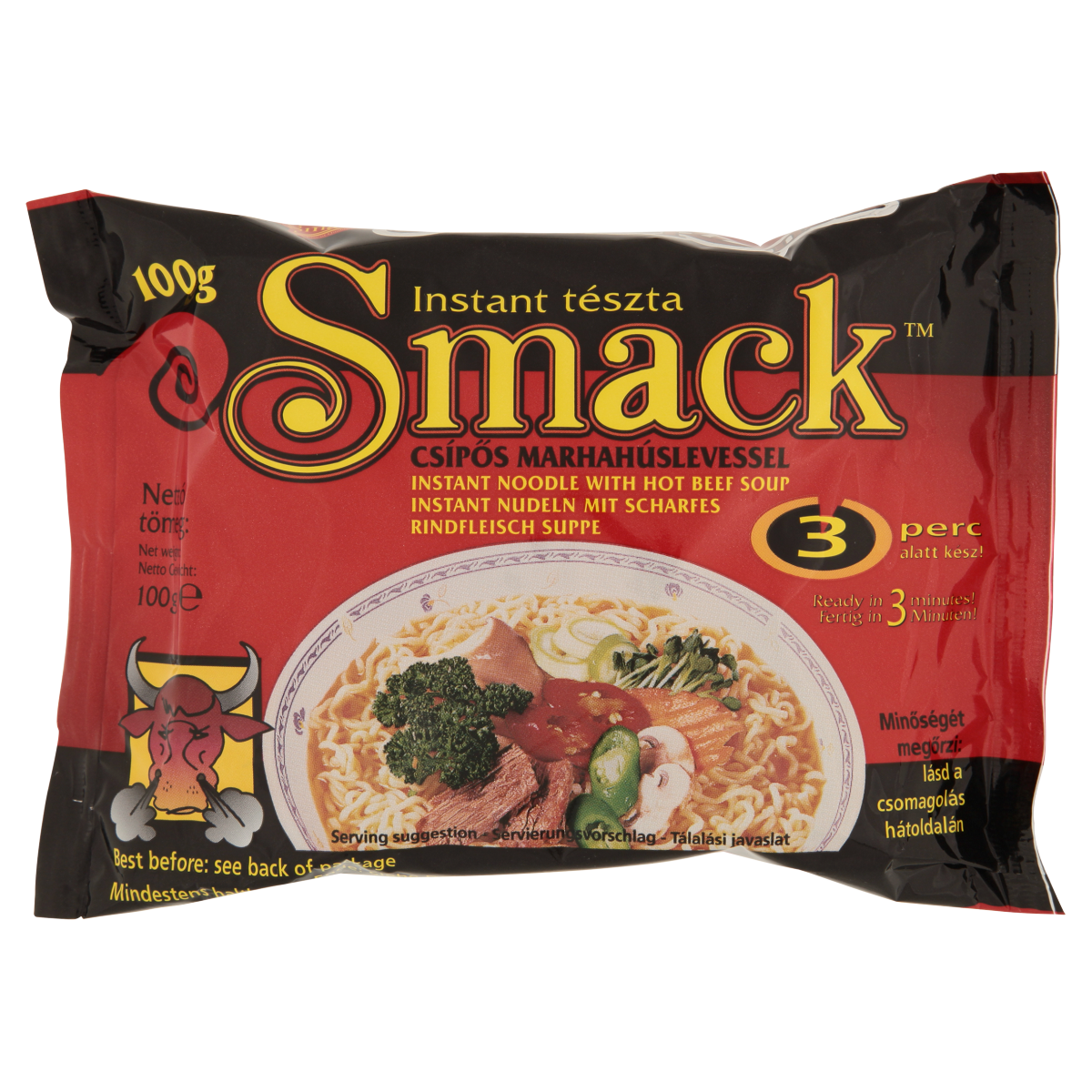 Smack Nissin Smack csípős marha ízű instant tésztaleves 100 g