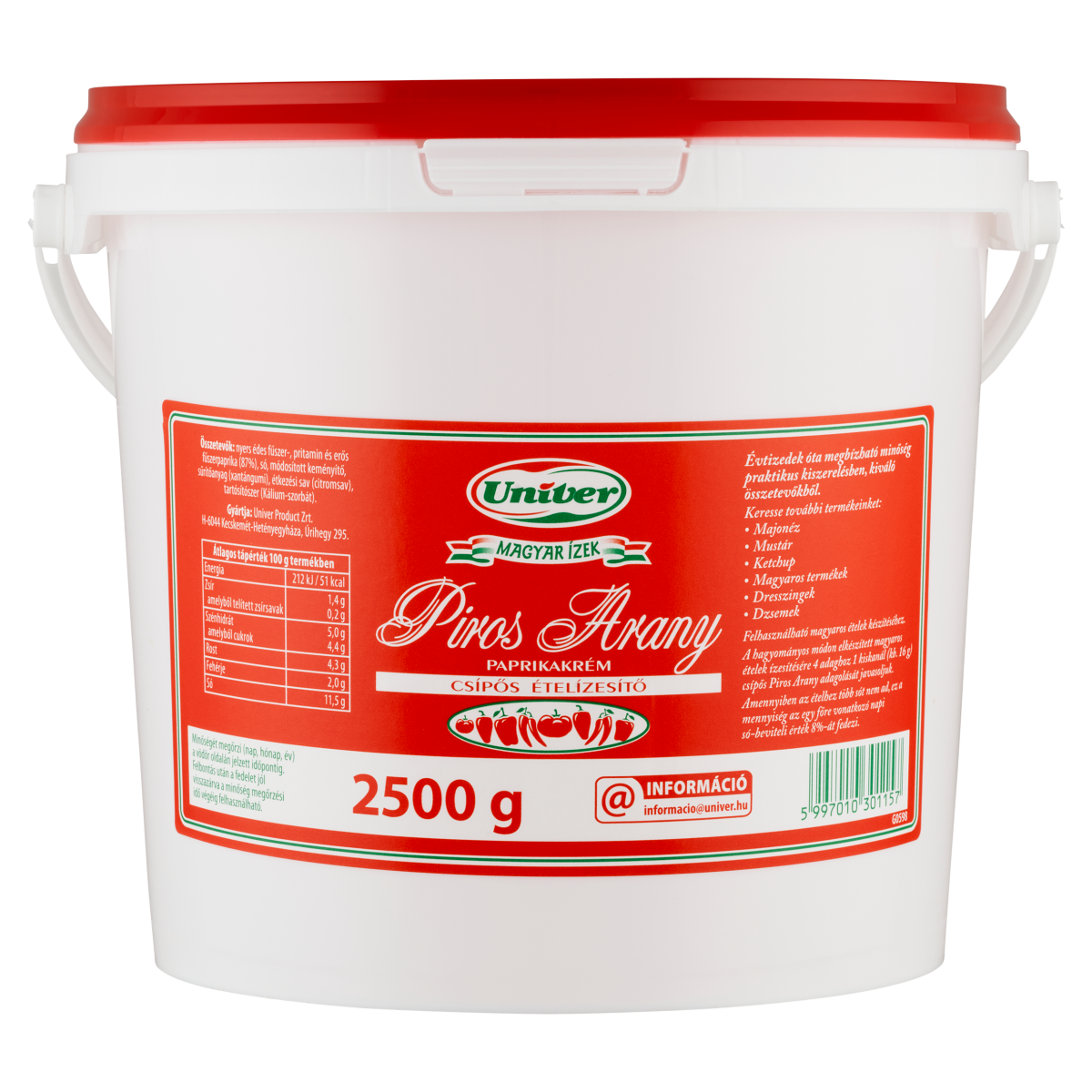 Univer Magyar Ízek Piros Arany paprikakrém csípős ételízesítő 2500 g