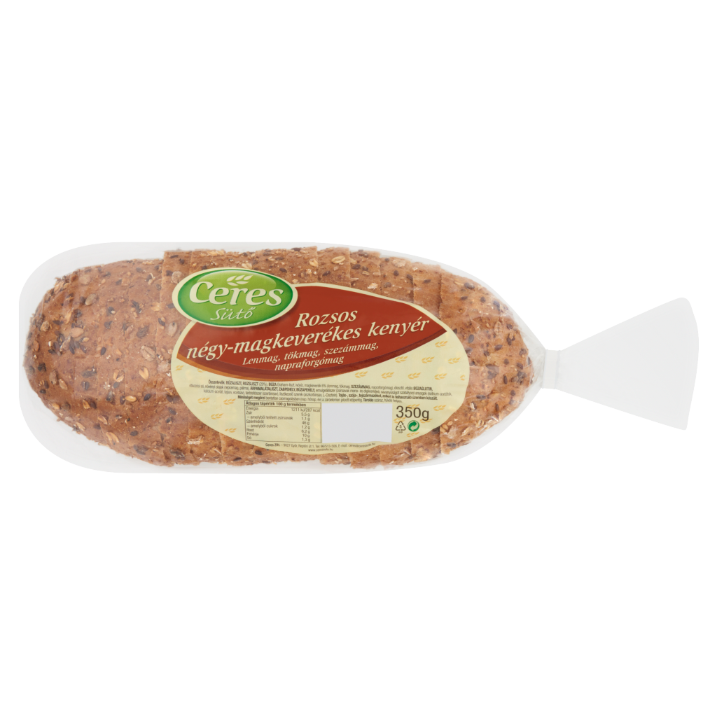 Ceres rozsos négy-magkeverékes kenyér len-, napraforgó-, szezám-, és tökmaggal 350 g