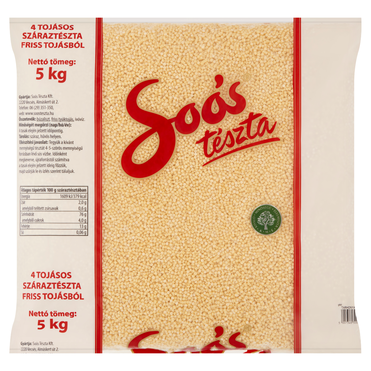 Soós gépi tarhonya 4 tojásos száraztészta 5 kg