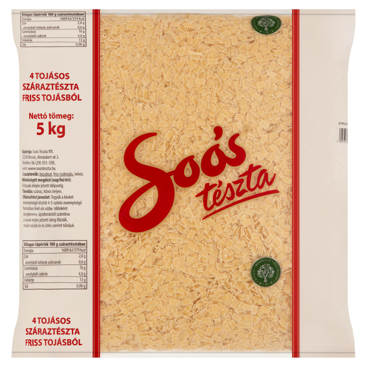 Soós eperlevél 4 tojásos száraztészta 5 kg