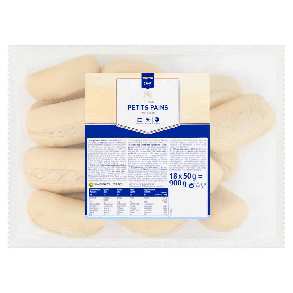 METRO Chef French Petit Pain Elősütött Mini Bagett 18 x 50 g
